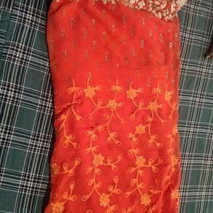 Orange Colour Saree With Blouse