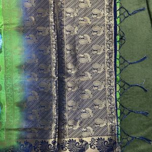 Parrot Green Sari With Blouse