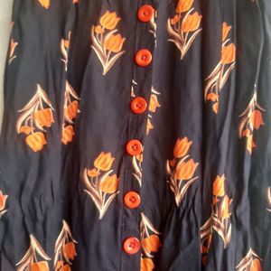 Black Anarkli Top Having Orange Floral Design