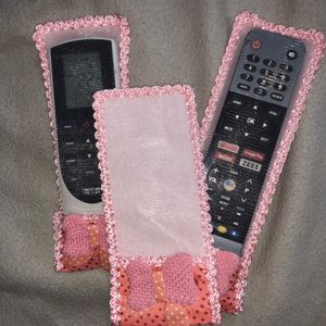 Cute Remote Cover Set Of 3 With Crochet Bow Attach