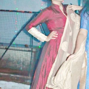 Heavy Maroon Gown With Dupatta