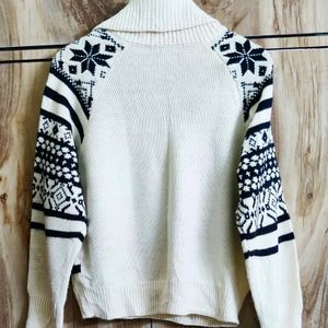 White & Black Highneck Sweater- Size-42-44