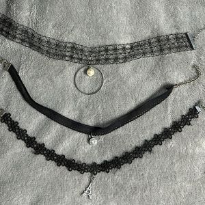 Set Of 3 Black Choker Strings