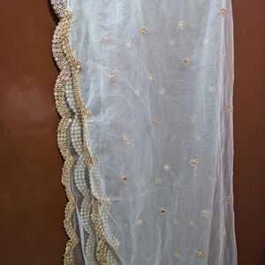 Light Green Embroidery Dupatta With Mirror Work