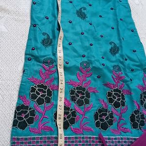 Sea Green And Purple Tailor Made Suit With Dupatta