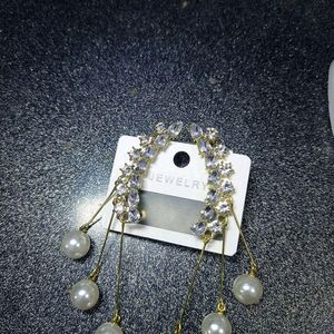 Zirconia Earrings With Dangling Pearls