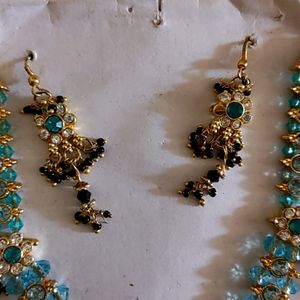 light blue colour kundan set