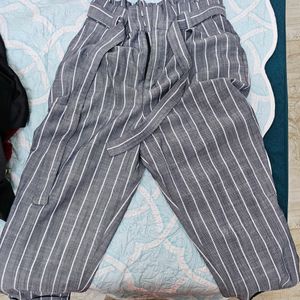 Forever 21 Striped Frill Drawstring Waist Pants