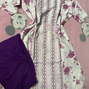 White Purple Printed Kurti