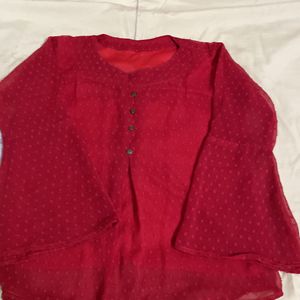 Solid Red Top With 3qrtr Bell Sleeves "With" Bu