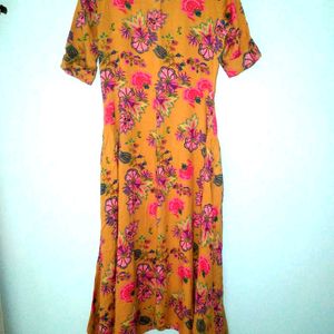 Mustard Floral Print Dress❤️(Women's)