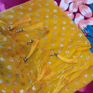 Georgette Yellow Duppta With Design