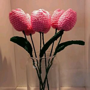 Set of 6 pink Crochet tulips