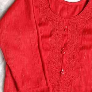 Red Embroidered Kurta