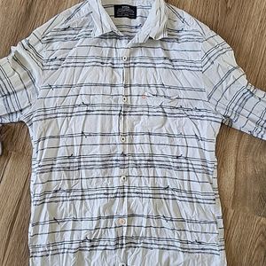 White And Blue Strips Shirt Men