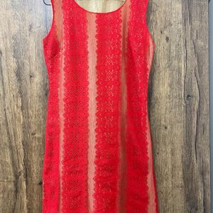 Pretty Red Lace Bodycon Dress With Lining