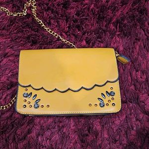 Dressberry Mustard Yellow Embellished Sling Bag