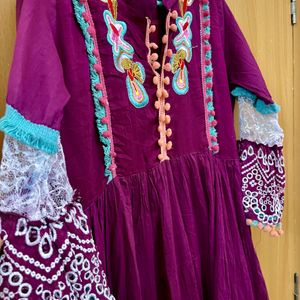 Purple Embroidered With Lace Anarkali Kurta