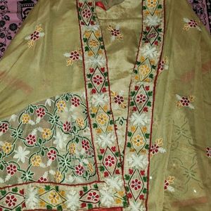 Golden Heavy Embroidery Suit With Dupatta