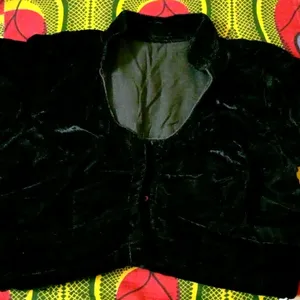 Collar Neck Black Velvet Blouse