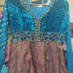 Partywear Velvet anarkali  dress with chudidar and dhuapatta