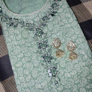 Combo Kurti With Pants And Silver Jhumkas