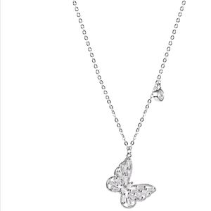 Beautiful Stoned Silver Butterfly Pendant Chain