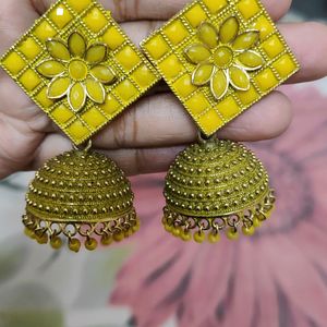 Beautiful Yellow Triangle Jhumkas