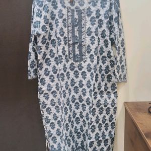 Grey Cotton Kurta With Dupatta