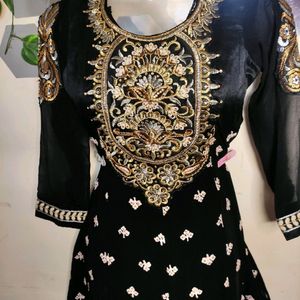 Black Anarkali with Churidar 🐈‍⬛🖤