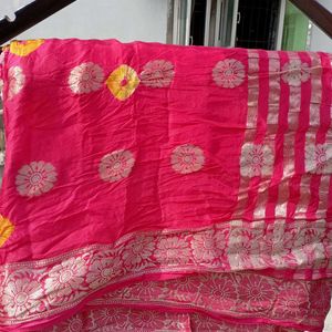 Dola Silk Rani Pink Saree, New Without Tag