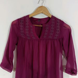 Purple Embroidered Casual Top (Women)