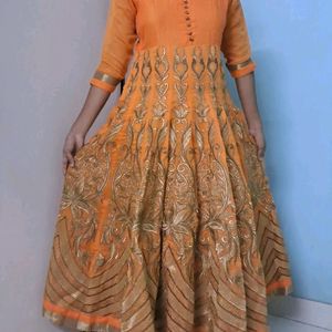 orange anarkali set for wedding festivals