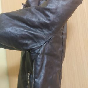 PU Leather Biker Javket With Fur Collar