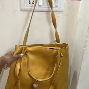 Leather Bag Yellow Super Spacious And Elegant