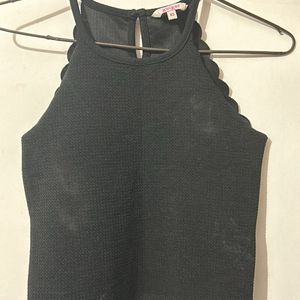 Black Crop Top With Scallops