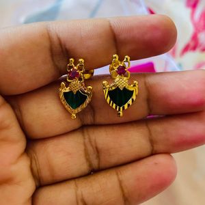 Gold Plated Green Palakka Stud Earrings.