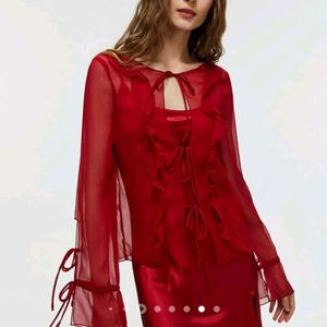 Urbanic Red Ruffle Placket Blouse - New With Tags