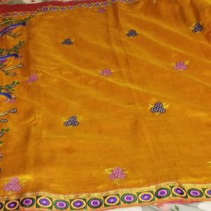 Beautiful Yellow And Pink Chanderi Silk Saree