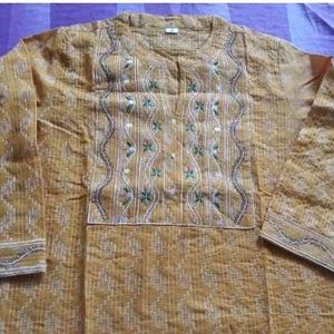 Women Yellow Embroidery Kurti