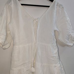 White Cotton Lenin Flared Summer Dress