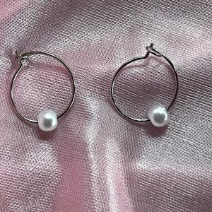 Silver Pearl Hoop Earrings