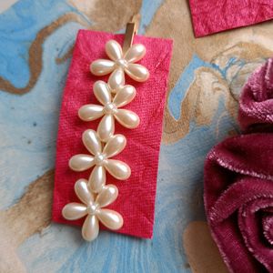 Combo Of Velvet Scrunchy & Pearl Hair Pin