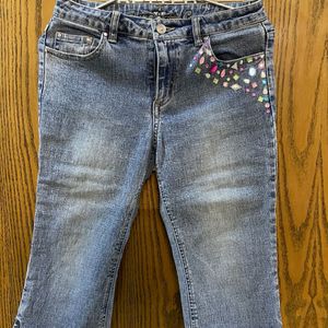 Embellished Capri Style Cropped Denim