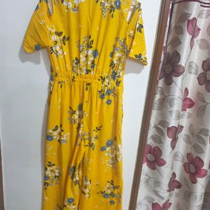 Mustard Yellow and Blue printed cold-shoulde