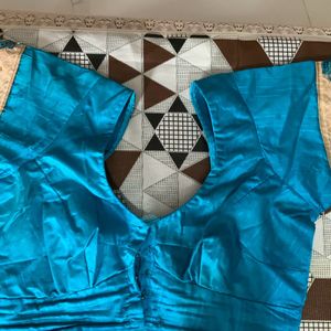 Cyan Blue  Zari Embroidery Saree  With Stone Work