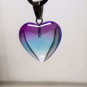 Gradient Purple Blue Glass Heart Pendant With Cord