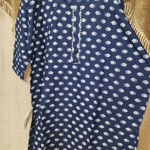 Navy Blue Printed Kurti (Women's)