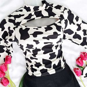 Cow Print Neck Cut Out Top