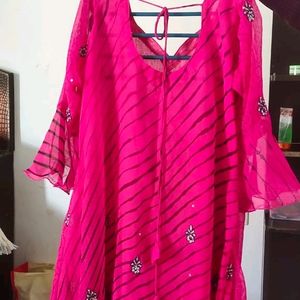 Pink Flore Lehriya Kurta With Palazzo